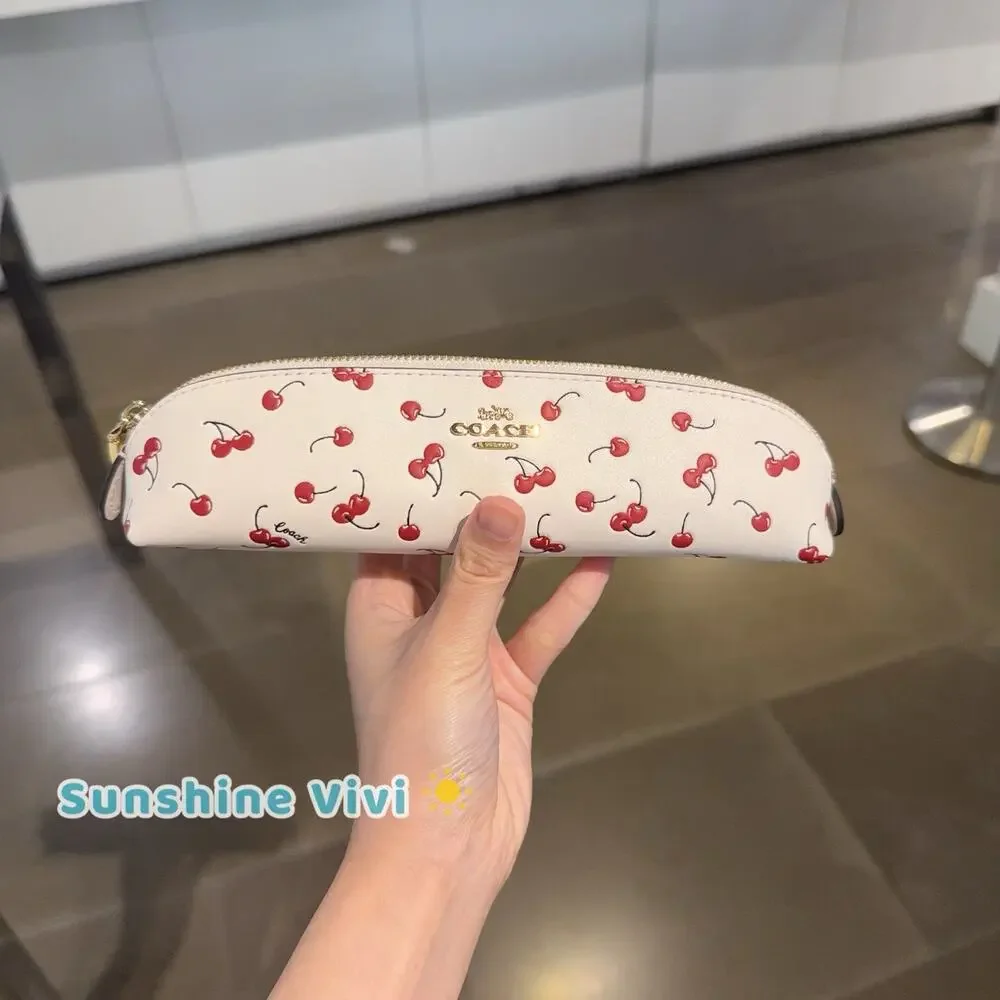 NWT Coach Pencil Case With Cherry Print CFA45 Chalk Multi